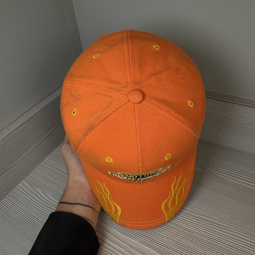 Vintage Y2K Harley Davidson‎ Orange Bar Shield Hat Motorcycle Biker Flame Cap - Picture 4 of 5